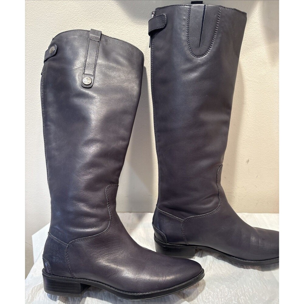 Sam Edelman Penny SLATE GRAY Leather Tall Equestrian Riding Boots 8.5W Wide Calf